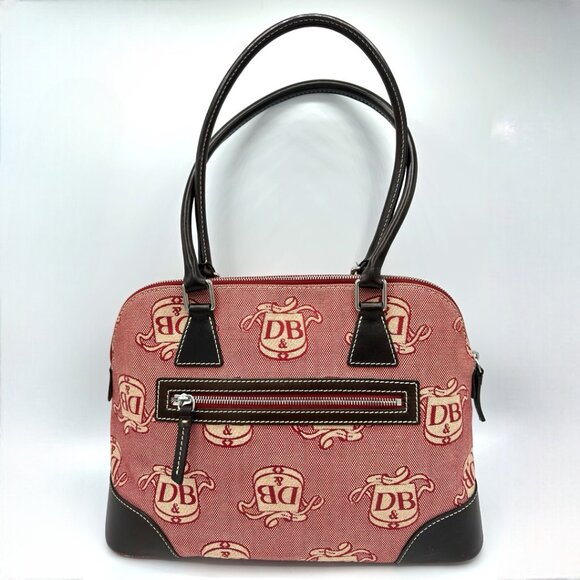 Vintage Dooney & Bourke Domed Crest Canvas/Leather Satchel + Key Fob - Picture 2 of 15